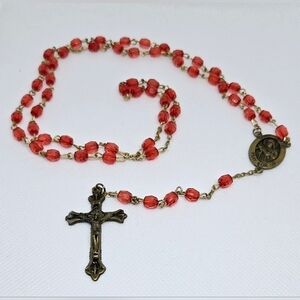 Elegant Saint Theresa Rosary Necklace with Red Beads